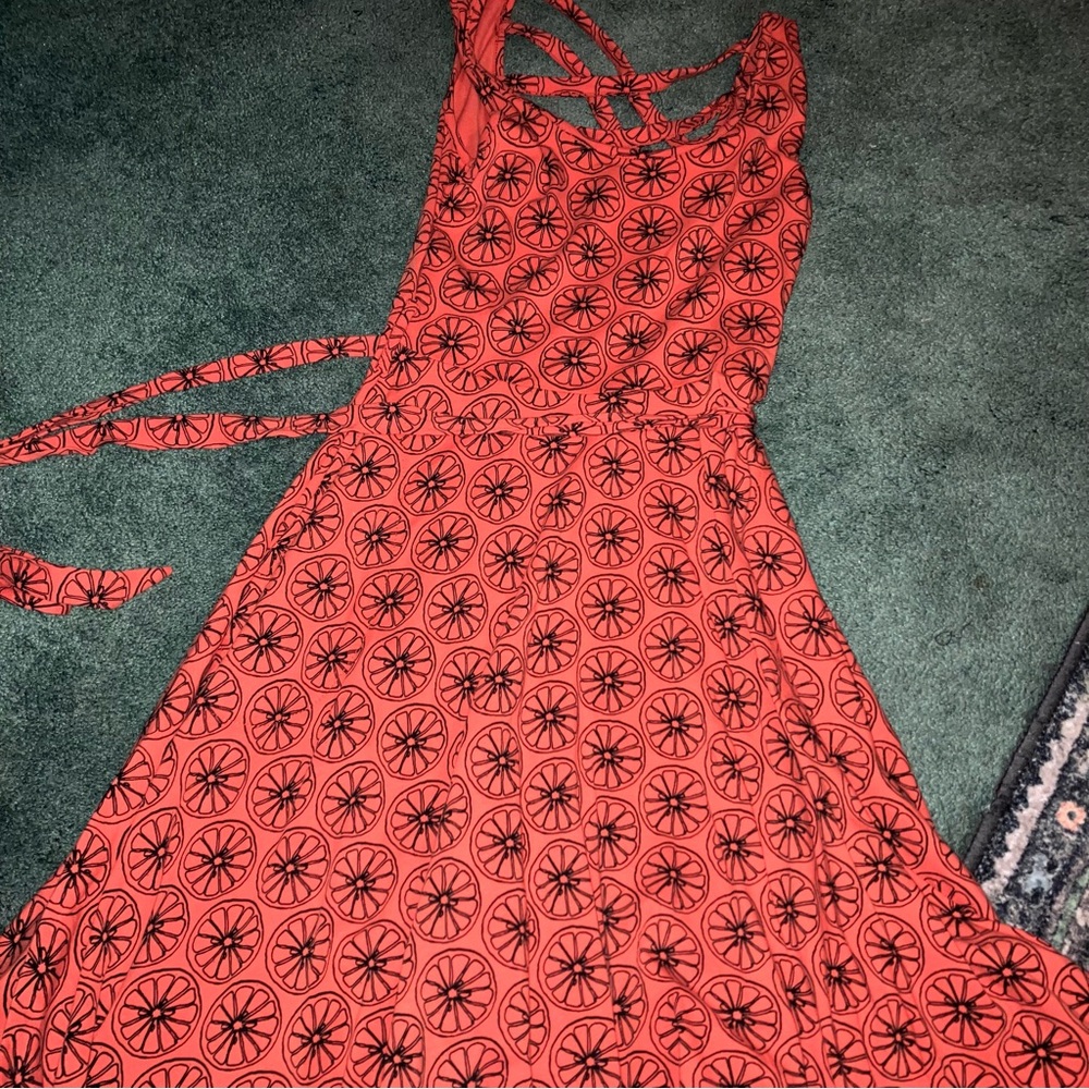 Effie's Heart Orange and Black Printed Midi Dress